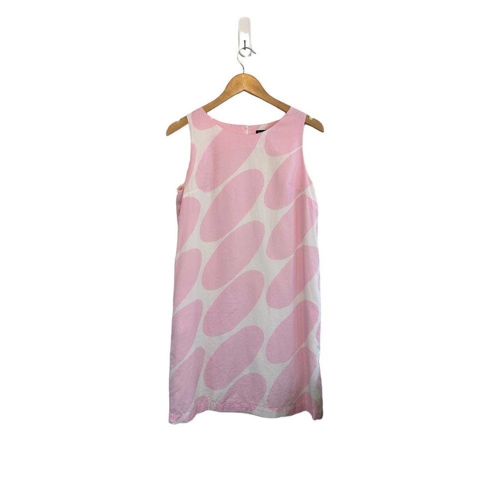 Marimekko Truba Linssi Pink White Sleeveless A Line Shift Cotton Dress Size 10